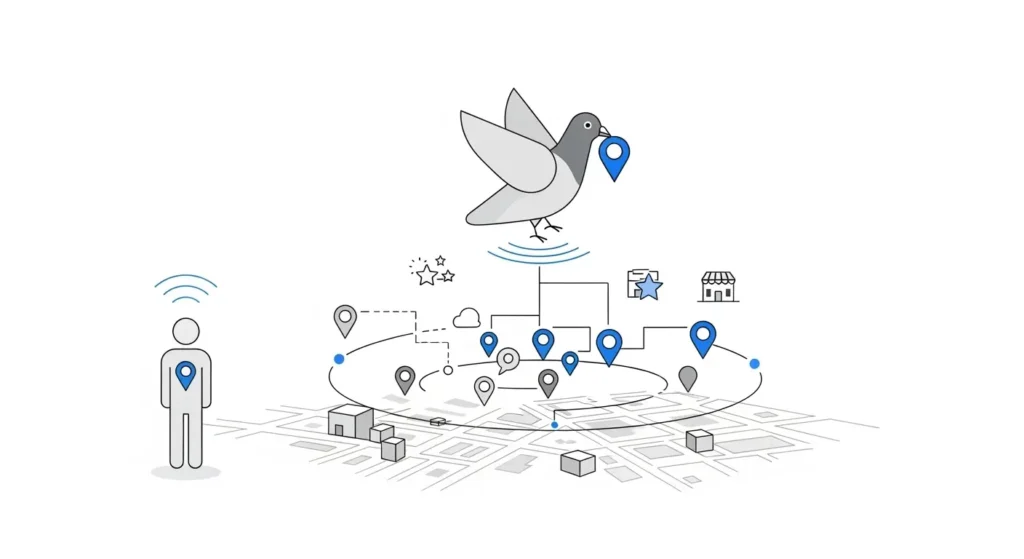 Google Pigeon posicionando empresas locales mediante geolocalización, Google My Business y reseñas